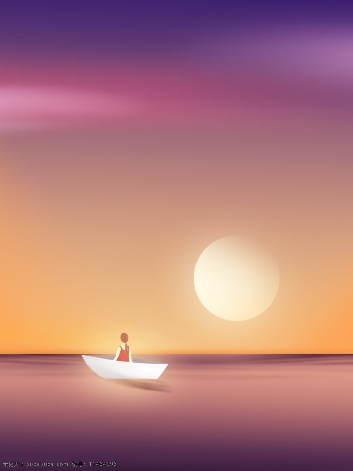 紫色 唯美 夕阳 小船 背景 梦幻 晚霞 海平面背景