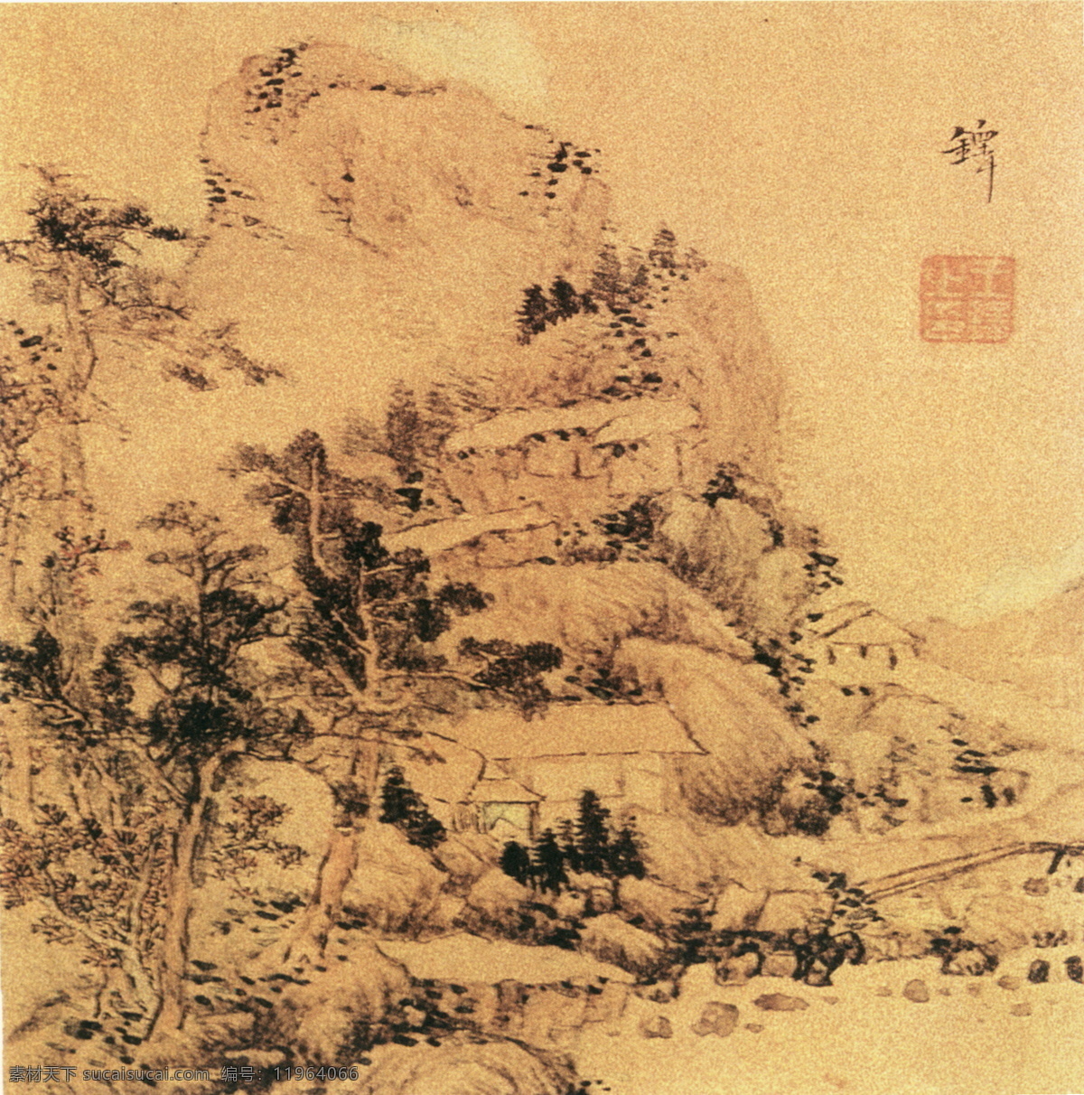 山水图b 山水画 中国 古画 中国古画 设计素材 山水名画 古典藏画 书画美术 黄色