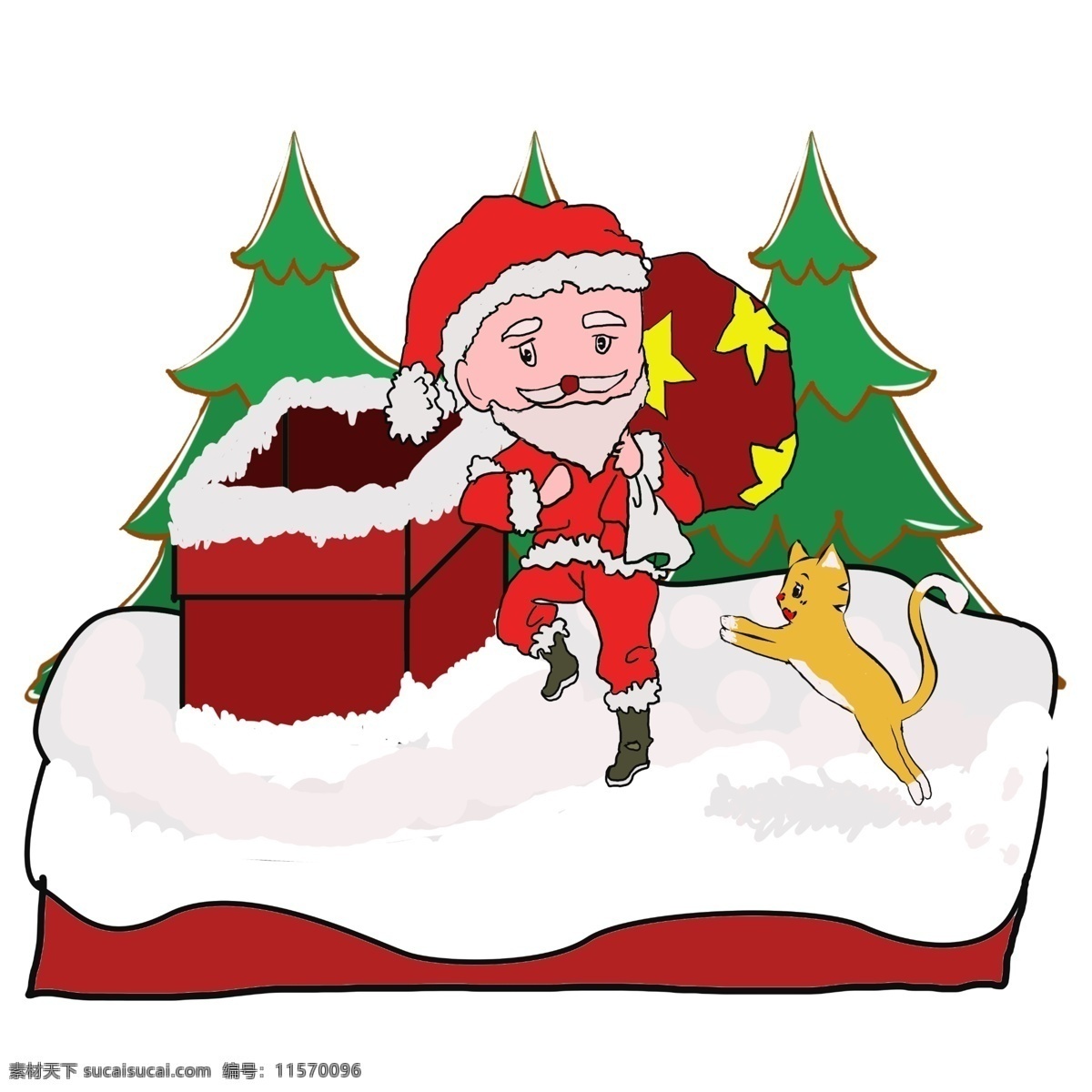 圣诞老人 猫 卡通画 圣诞节 圣诞树 冬天 圣诞 礼物 圣诞帽 下雪 冬季 小猫 惊喜 受欢迎的
