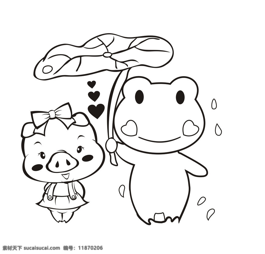 可爱动物 小猪 青蛙 荷花 可爱 动物 动漫动画