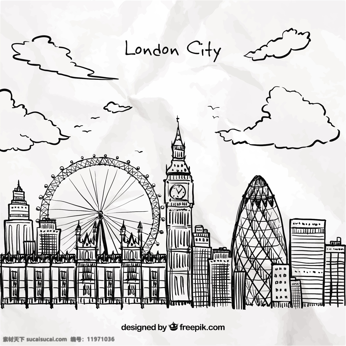 手绘伦敦城市 大厦 绘制 伦敦 建筑 绘画 城市 手工 笨钟 英国 手绘 美国 伦敦眼
