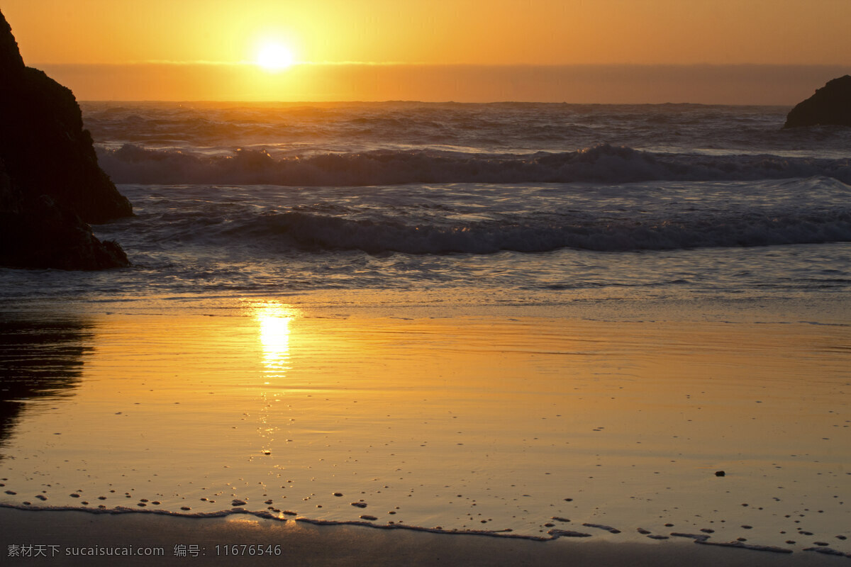 海洋日落背景 黄色