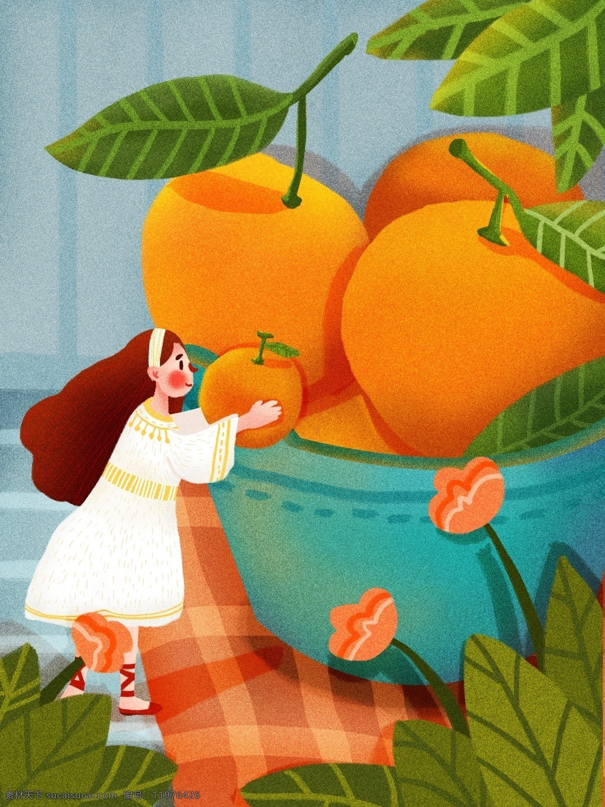 创意 水果 拣 女孩 可爱 肌理 噪 点 植物 花朵 橙子 创意水果 噪点