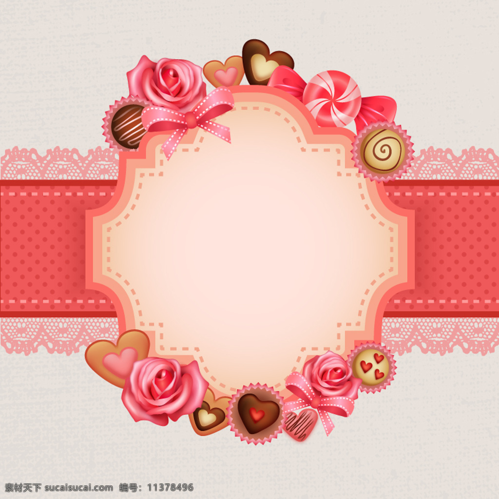 玫瑰 糖果 空白 标签 背景 矢量 玫瑰花 装饰边框 粉色蕾丝 粉色标签