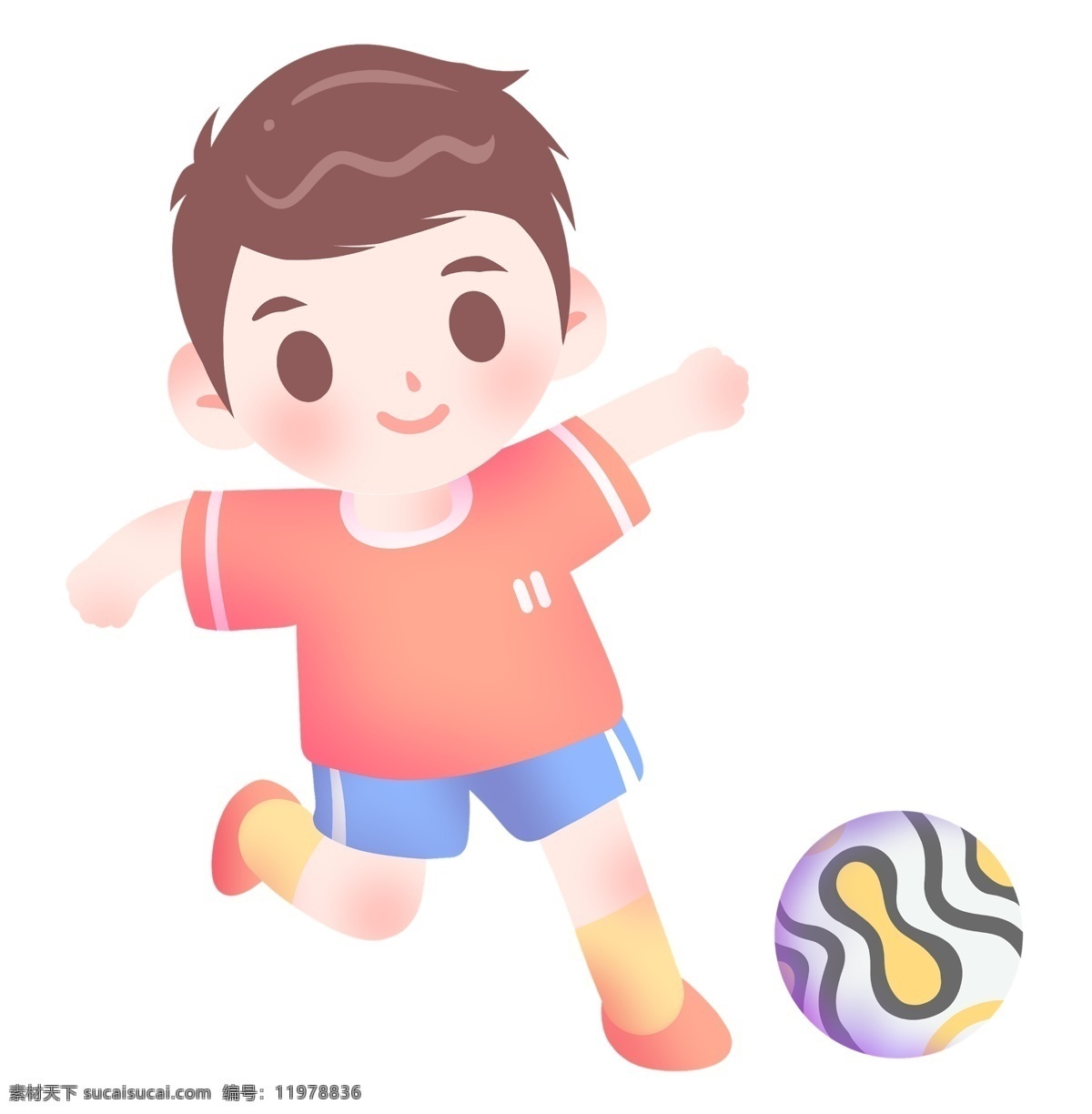 踢 足球 小 男孩 插画 运动健身插画 蓝色的足球 圆形足球 健身的小男孩 运动的男孩