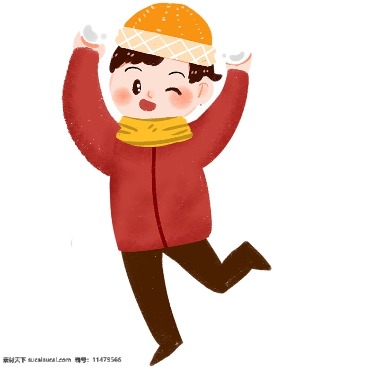 彩绘 开心 打雪仗 小 男孩 商用 元素 可爱 人物 插画 冬季 雪球