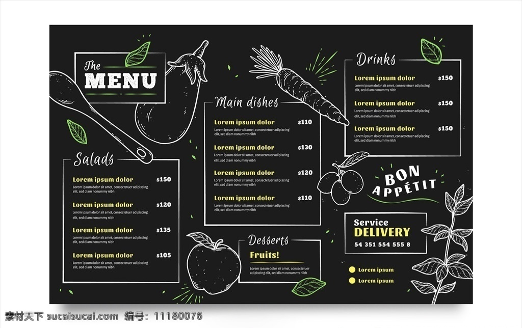 创意 手绘 西餐 菜单 模板 食材 菜谱 菜单设计 菜单模板 食物背景 黑色 美食菜单 菜单菜谱