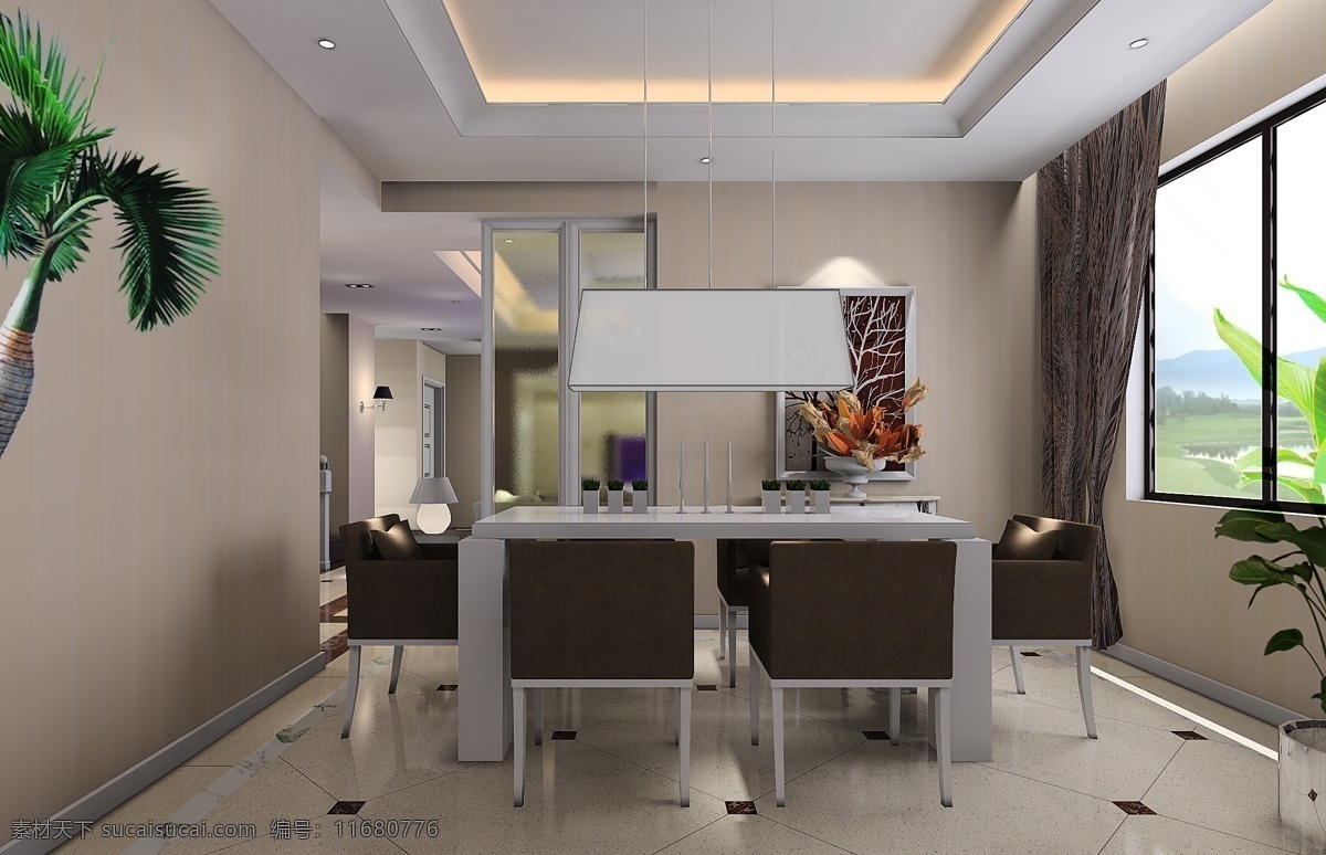 3d设计 3d作品 餐厅 餐厅效果图 餐桌 灯带 地面拼花 吊灯 欧式 吊顶 线条 玻璃隔断 简欧 装饰素材 灯饰素材