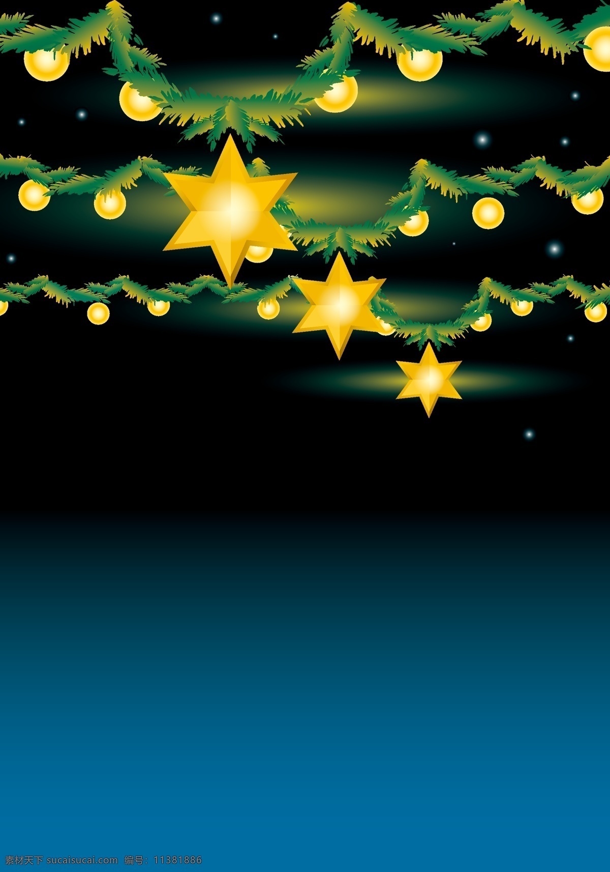 矢量 质感 松枝 星星 背景 蓝色 圣诞节 海报 卡通 童趣 手绘