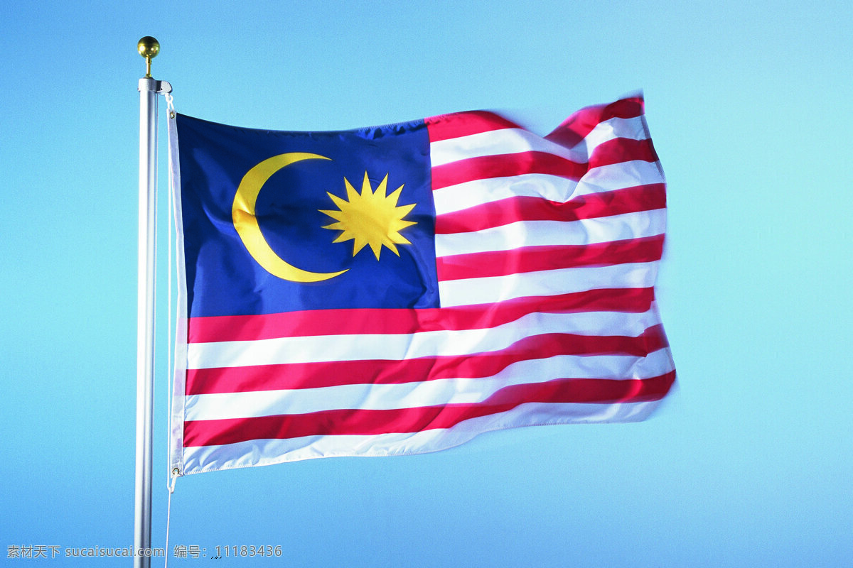 马来西亚国旗 马来西亚 国旗 旗帜 飘扬 旗杆 天空 文化艺术 摄影图库