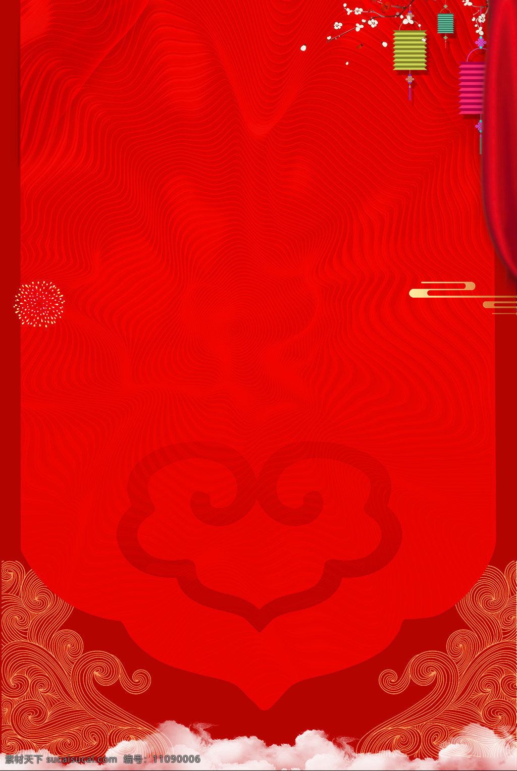 灯笼 复古 复古花纹 古典 过年 红色 梅花 喜庆 线条 新年 云朵 背景