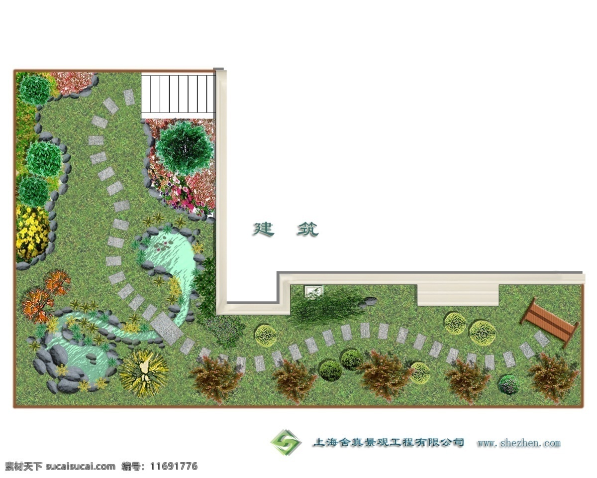 庭院 景观 平面图 石头 树 花 草地 水杉 鹅软石 绿化 景观设计 环境设计 源文件