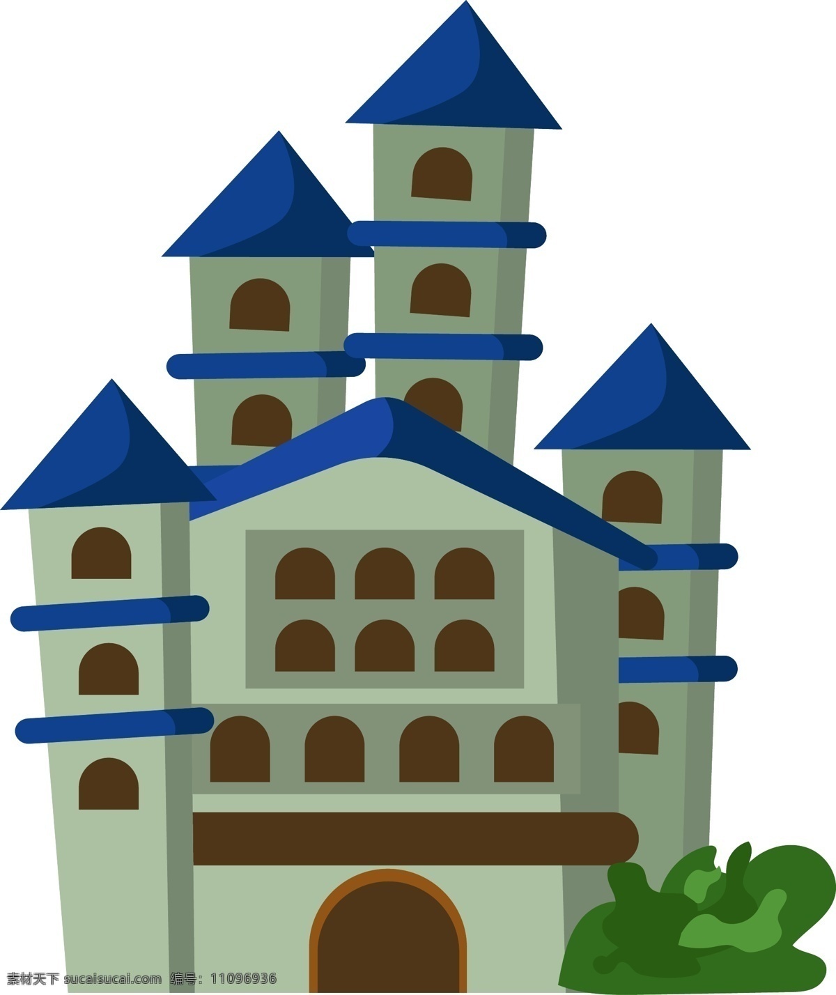 绿色 城堡 建筑 插画 绿色城堡 城堡建筑 蓝色的屋顶 卡通城堡 绿色植物装饰 简约城堡 城堡插画