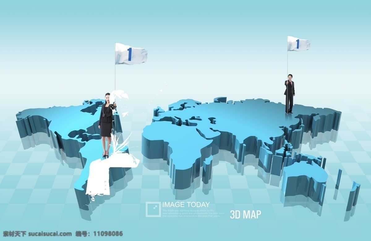 手 举 气质 白领 国际贸易 成功人士 3d 科技蓝 3d世界地图 高举旗帜 站立 白旗 征服 商务金融 科技金融 psd素材 青色 天蓝色