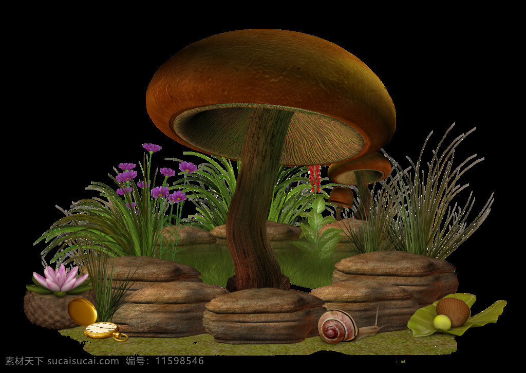 卡通 褐色 蘑菇 树 元素 png元素 动画 动漫 免抠元素 透明素材 植物