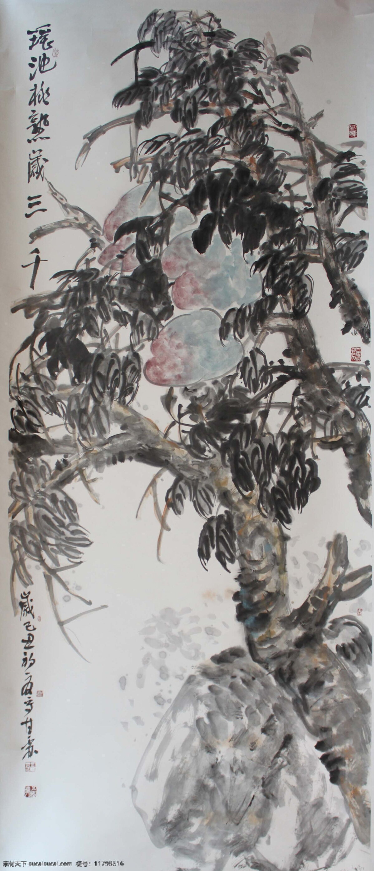 风景画 国画 国画花鸟 花鸟国画 花鸟画 绘画书法 书法 瑶池 桃 熟 三 十 千 设计素材 模板下载 中国画 写意画 大师作品 写意 水墨画 桃子 桃树 文化艺术 家居装饰素材 山水风景画