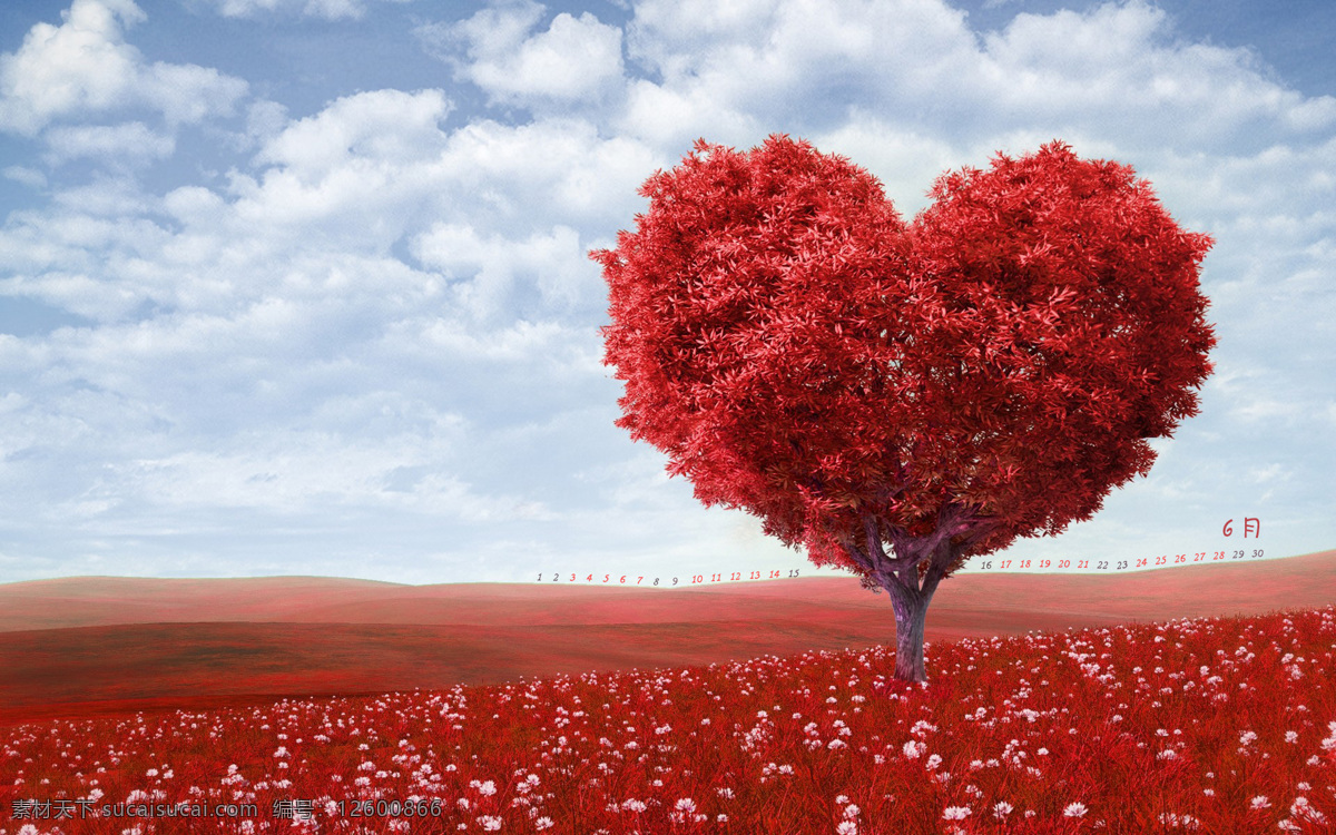 心型树 爱情主题壁纸 红色 心型 草地 树木树叶 生物世界