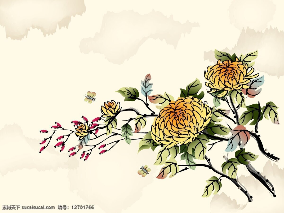 背景图片 花草 花草背景 花草矢量图 水墨画