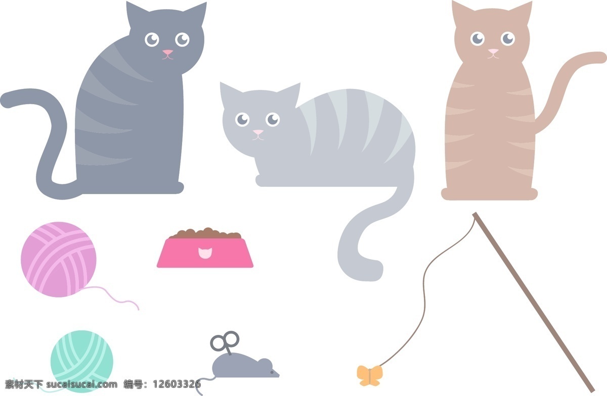 可爱手绘猫咪 手绘猫咪 猫咪 可爱猫咪 动物 手绘动物 矢量素材 动物插画 小猫