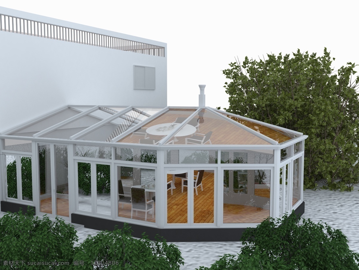 室外 大型 阳光房 花园 3d max 模型 露台