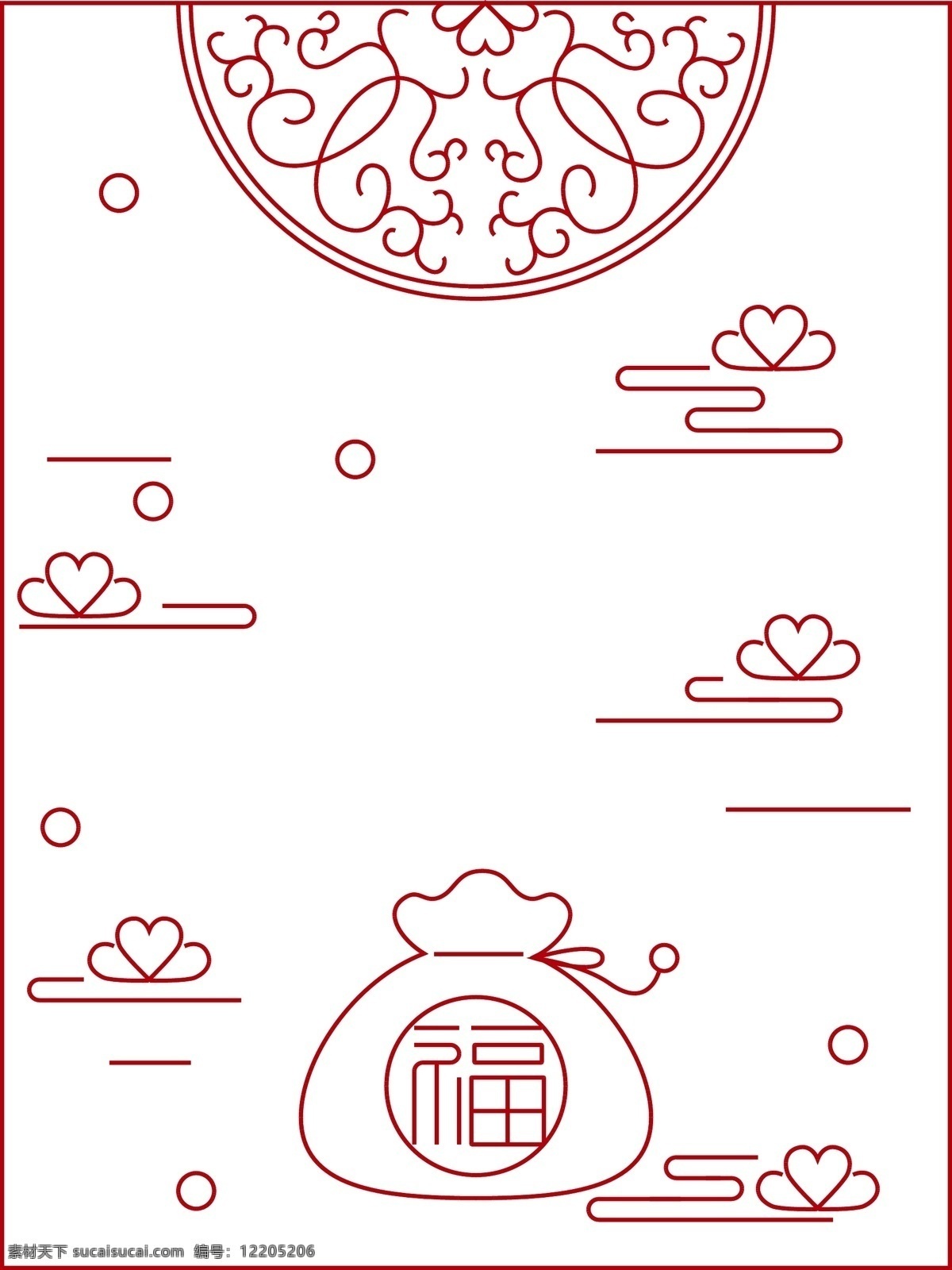 春节 红色 福 袋 线条 海报 插画 矢量 创意 边框 红色的福袋 红色的桃心 唯美边框 边框插画