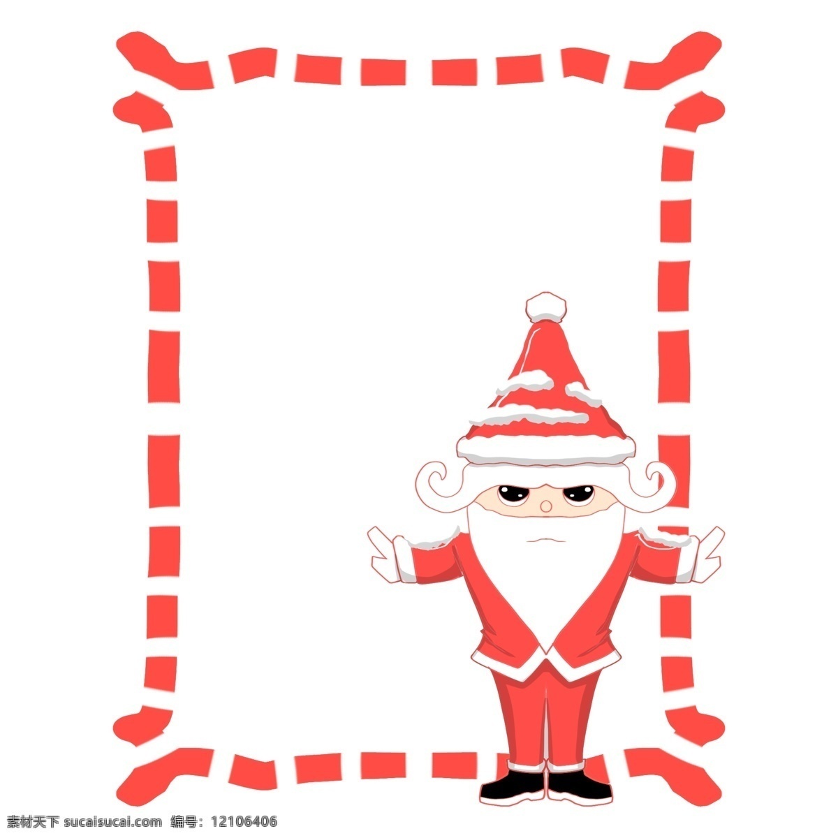 手绘 圣诞老人 边框 圣诞边框 圣诞节 红色 红色边框 边框插画 手绘边框 插画 插图