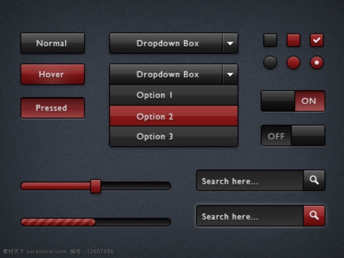黑色 红色 网页设计 元 ui界面设计 网站按钮 搜索 框 进度 条 开关 网页素材 网页模板