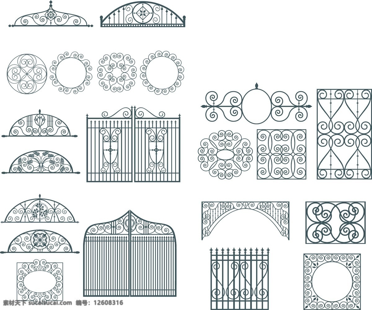 雕花 护栏 建筑家居 门窗 欧式 矢量图库 铁艺 矢量 模板下载 家居装饰素材
