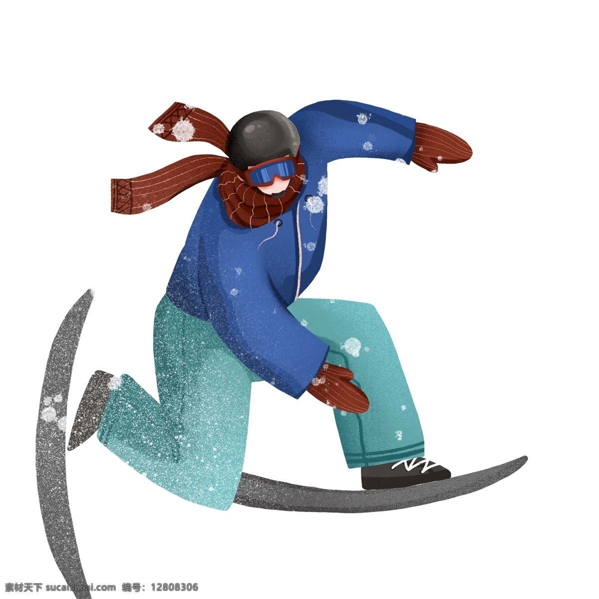 冬季 大雪 中 滑雪 少年 卡通 户外运动 插画 手绘 下雪 冬季运动 男生