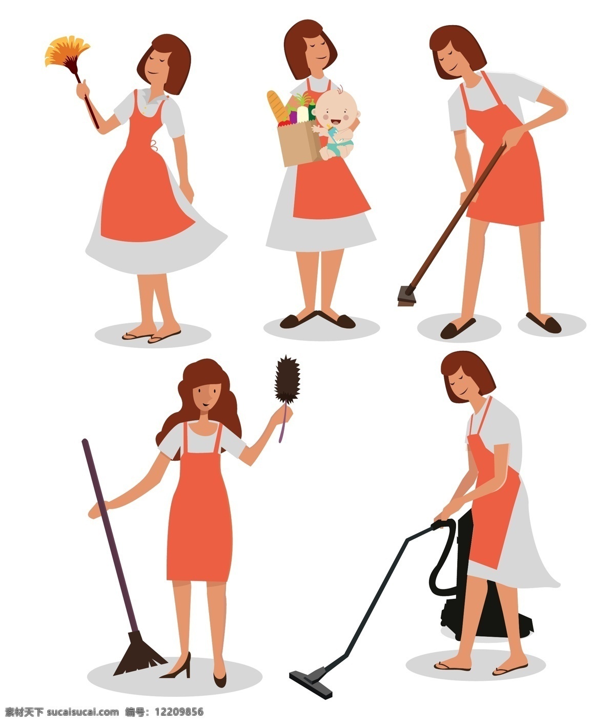 做 家务 女子 动作 清扫 购物 清洁 鸡毛掸子 吸尘器 矢量 高清图片