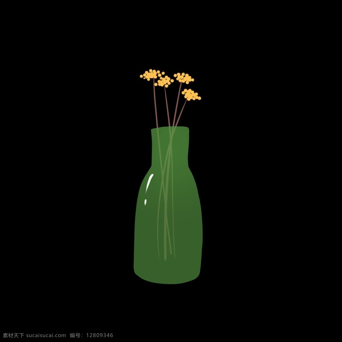 鲜花 花瓶 绿色 玻璃瓶 可爱 免抠