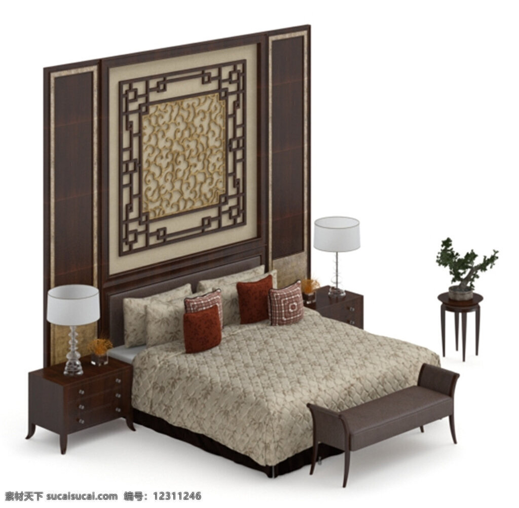 床 模型 模板下载 max 效果图 素材图片 3d模型 家具 源文件 白色