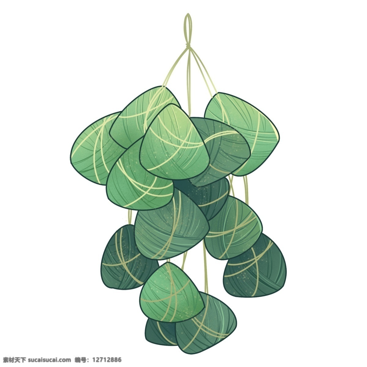 端午节 粽子 绿色 插画 可爱 海报 png格式