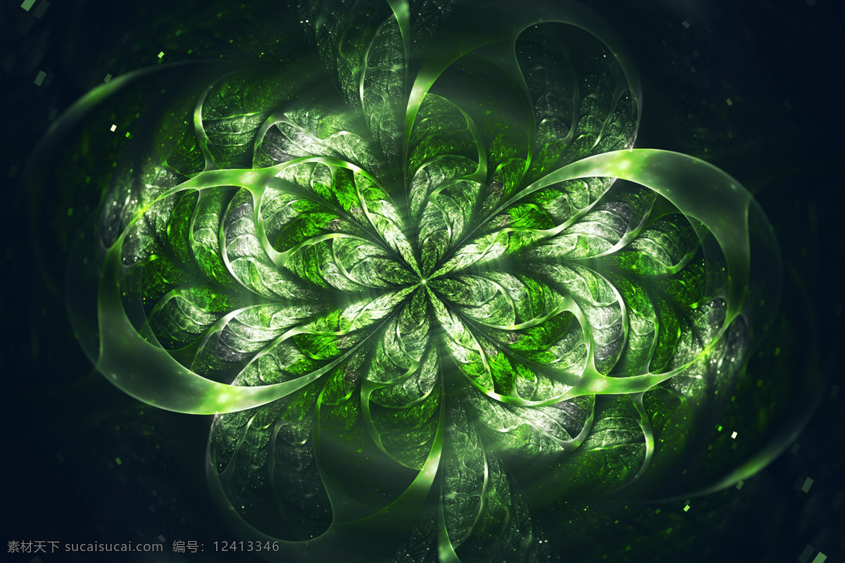 花朵艺术 创意 分形 艺术 抽象 绿色 装饰画 花朵 底纹边框 抽象底纹