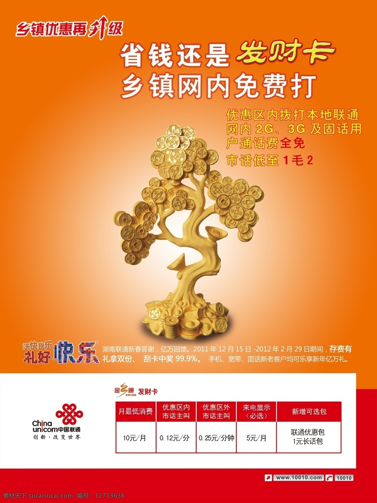 中国联通 发财 卡 模板 联通发财卡 联通海报 联通卡 金钱树 升级 免费 广告设计模板 源文件 分层 红色