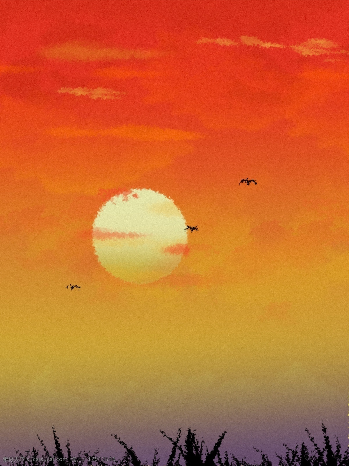 落日 唯美 夕阳 背景 手绘 艺术 简约 暖阳