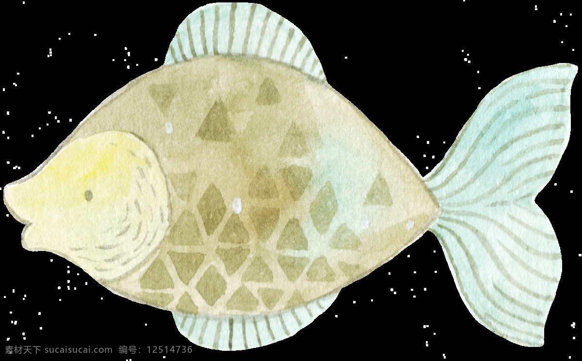 绿 斑 鱼儿 卡通 水彩 透明 动物 海洋 透明素材 免扣素材 装饰图案