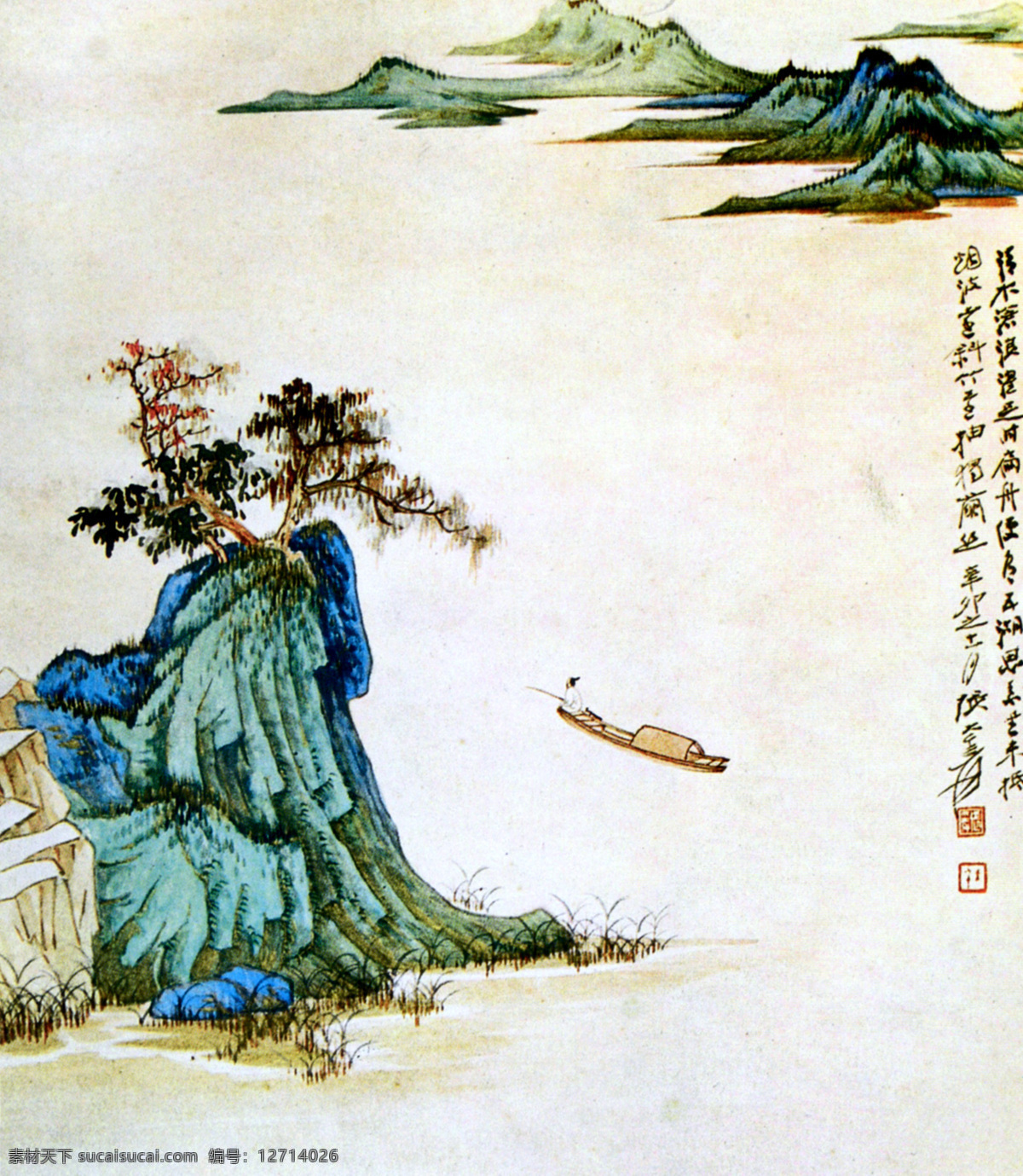 张大千青绿山水素材图片下载-素材编号12714026-素材天下图库