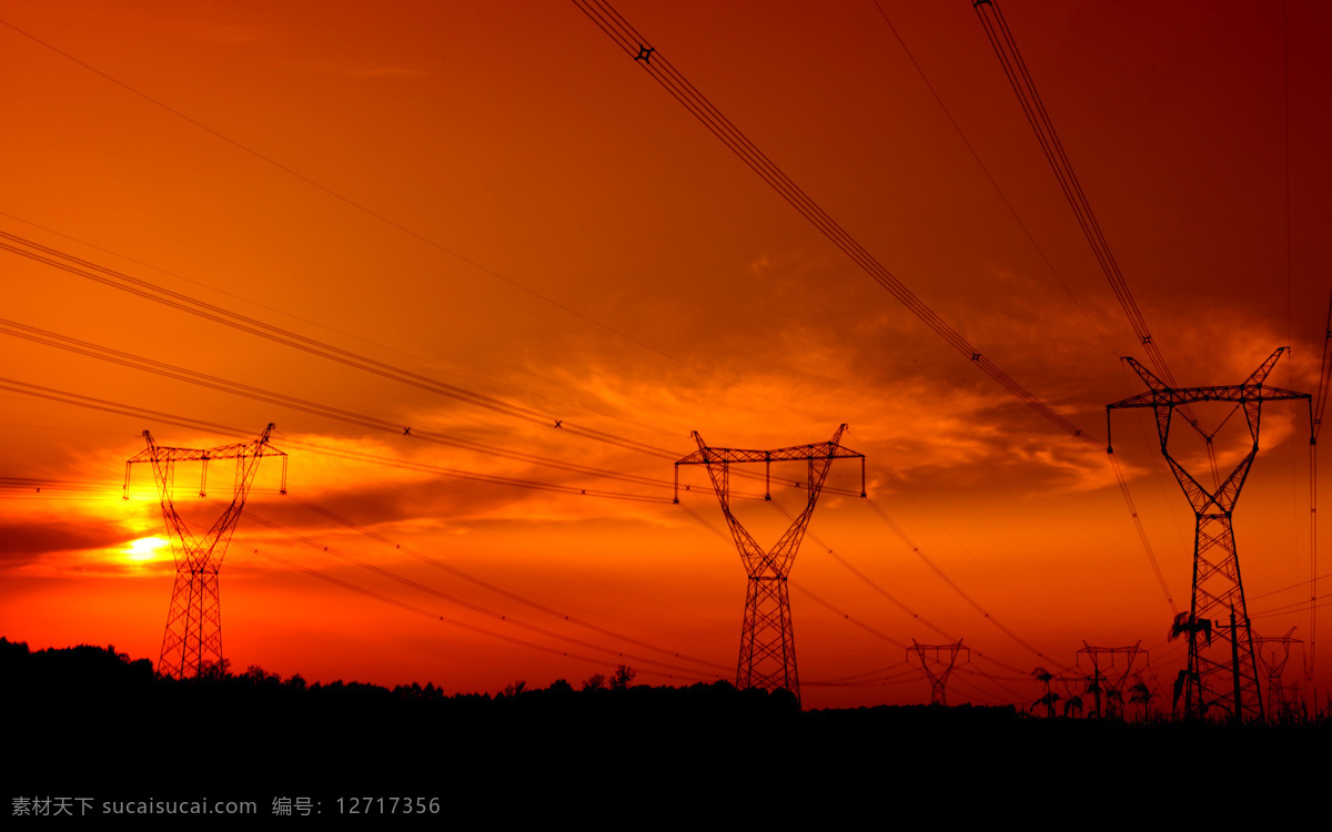 夕阳 下 电 塔 照片 电力 电网 电塔 高压 电线 自然风景 自然景观