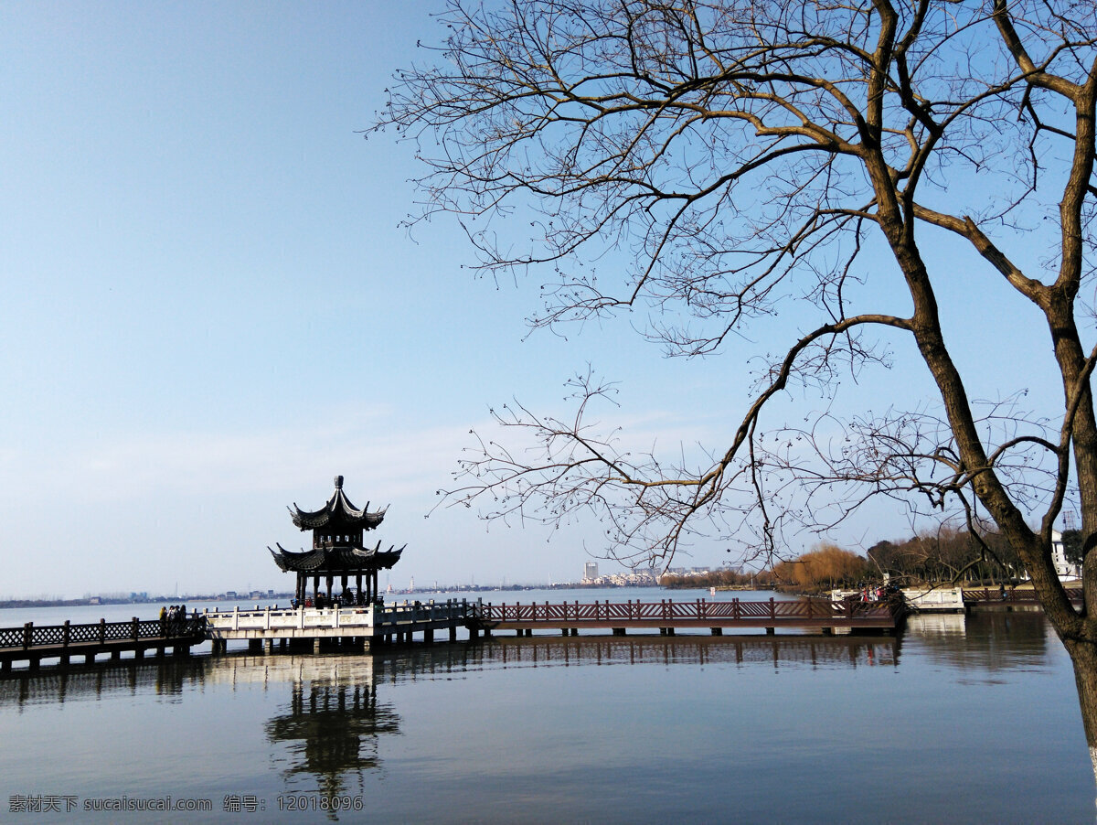 湖 湘家荡 嘉兴美景 湖光凉亭 江南 自然景观 风景名胜