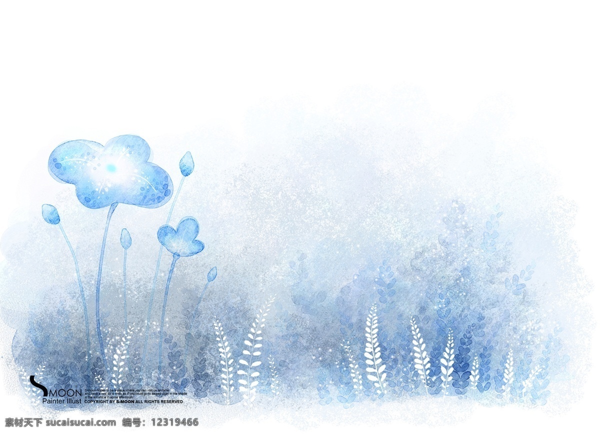 花朵 草丛 水彩 背景 纹理 分层 韩国素材 tua 唯美 插画 绘画 花卉 白色