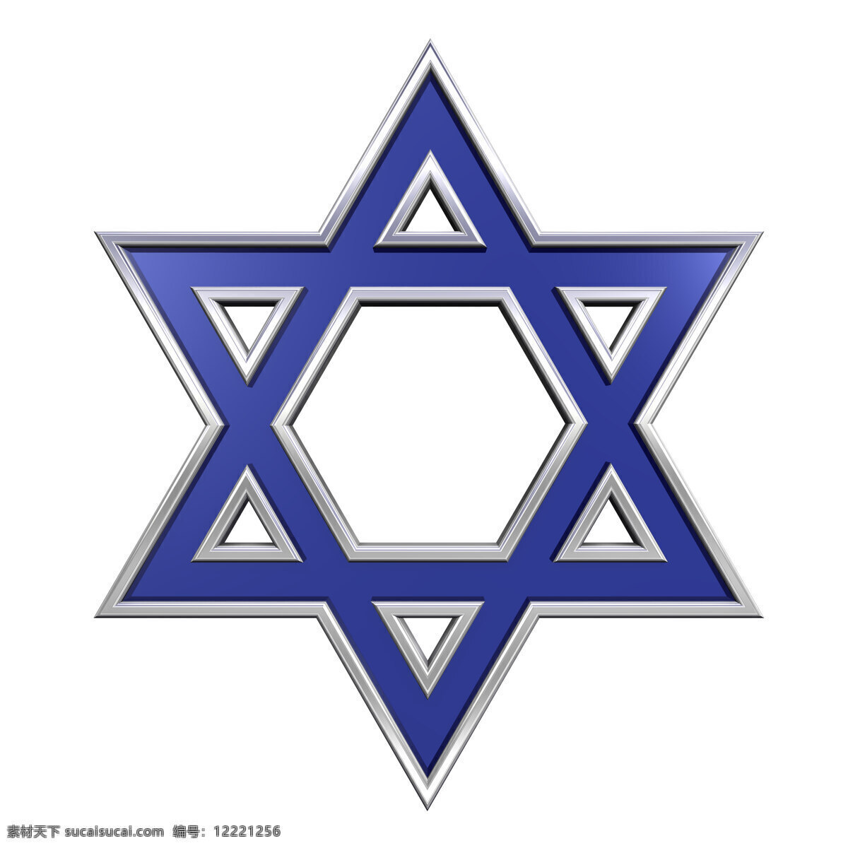 蓝色 玻璃 铬 框架 犹太教 宗教 符号 戴维 孤立 白色 星