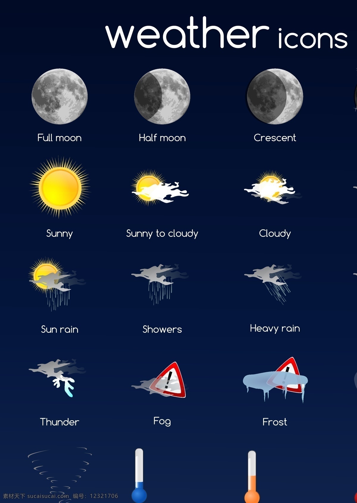 天气 示意图 晴天 温度计 下雨 各种天气 多云 矢量图 日常生活