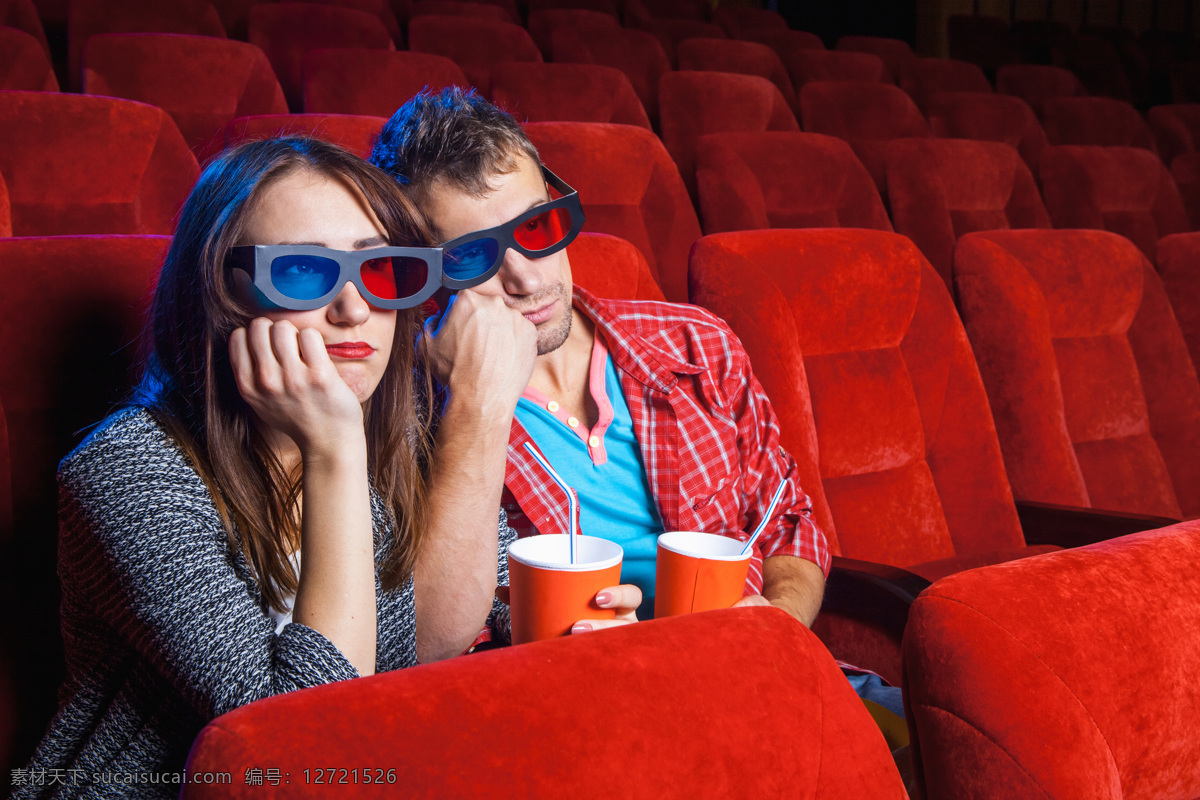 情侣看电影 3d观影 电影院 帮米花 红蓝眼镜 表情 开心 喜悦 惊讶 外国人 情侣 人物图库 人物摄影