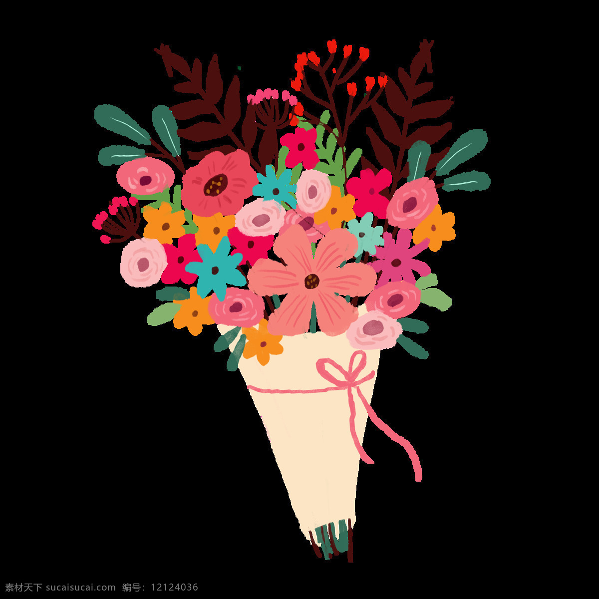 花朵 花束 插画 卡通 背景 海报 素材图片 png格式