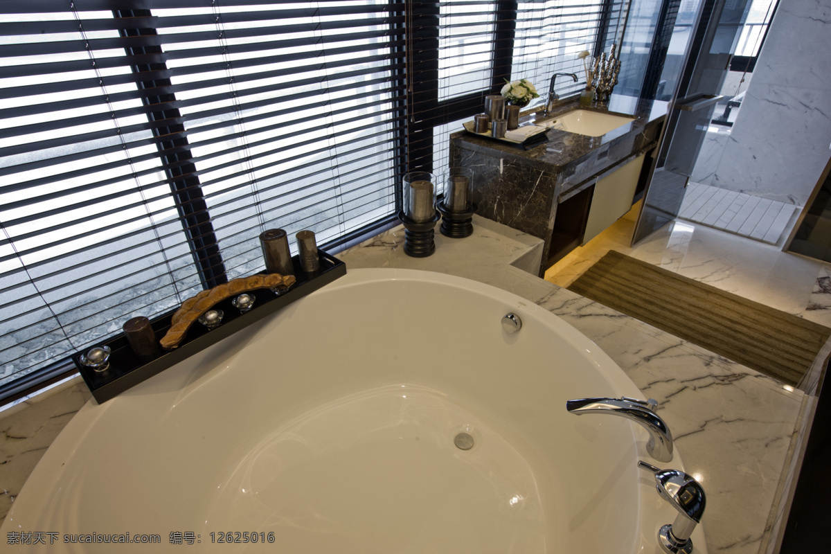 现代 浴室 深色 百叶窗 室内装修 效果图 浴室装修 白色浴缸 现代风格