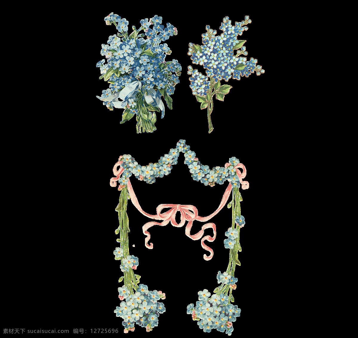 卡通 蓝色 鲜花 元素 png元素 花束 免抠元素 透明素材 植物