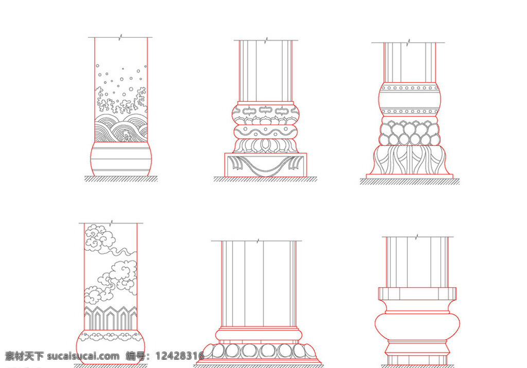 中式柱子 常用支敦大样 建筑 大样 支敦 中式 西式 柱子 欧式 古建 传统 建筑设计 大样图 柱子图集 施工图纸 环境设计 室内设计 dwg 白色