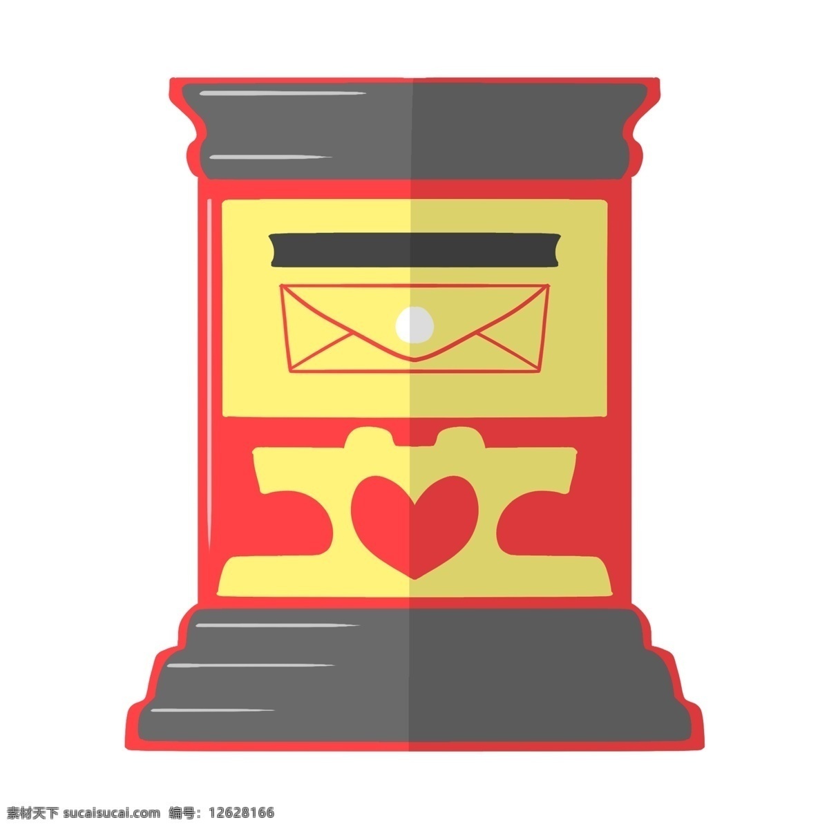 红色 漂亮 邮筒 插画 红色的邮筒 爱心邮筒 黄色 信封 漂亮的邮筒 手绘邮筒 卡通邮筒 邮筒装饰