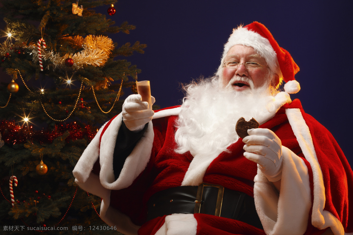 吃 饼干 圣诞老人 圣诞节 节日素材 喜庆 老人图片 人物图片